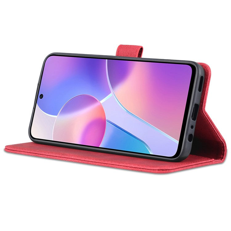 AZNS Magnetic Closure PU Leather Flip Wallet Case Stand Shockproof TPU Inner Shell Phone Cover for Honor X30i - Red