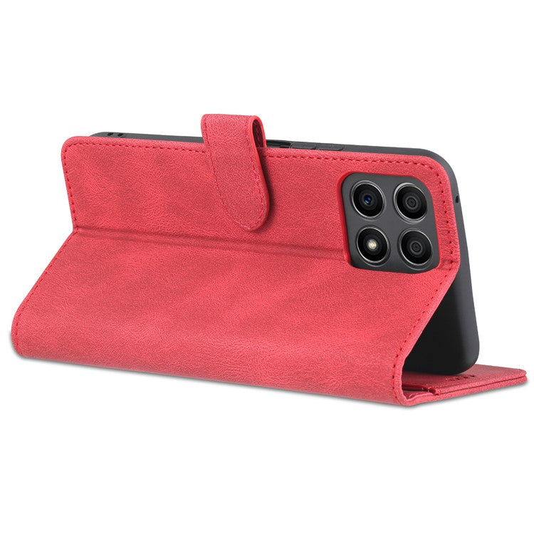 AZNS Magnetic Closure PU Leather Flip Wallet Case Stand Shockproof TPU Inner Shell Phone Cover for Honor X30i - Red