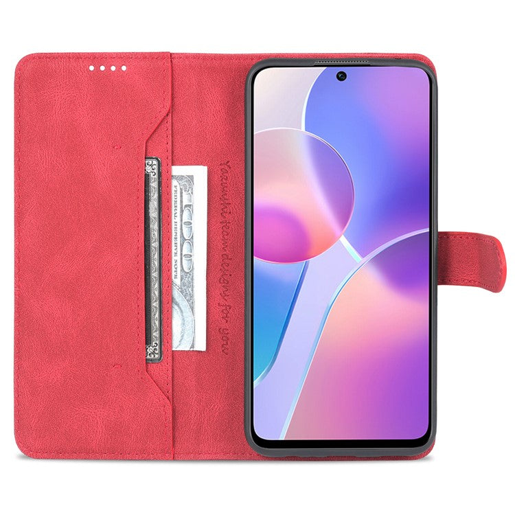 AZNS Magnetic Closure PU Leather Flip Wallet Case Stand Shockproof TPU Inner Shell Phone Cover for Honor X30i - Red