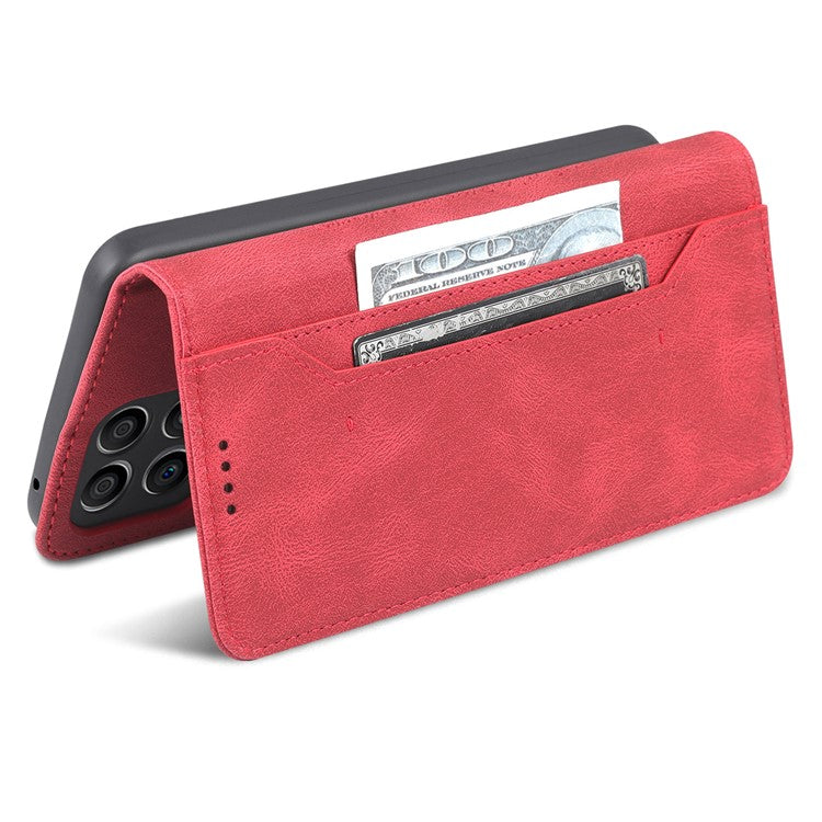 AZNS Magnetic Closure PU Leather Flip Wallet Case Stand Shockproof TPU Inner Shell Phone Cover for Honor X30i - Red