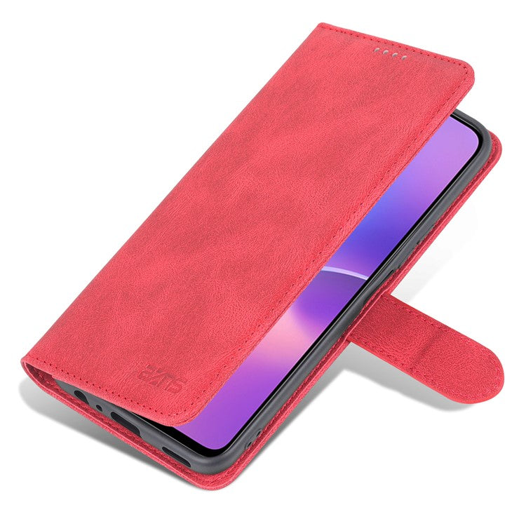 AZNS Magnetic Closure PU Leather Flip Wallet Case Stand Shockproof TPU Inner Shell Phone Cover for Honor X30i - Red