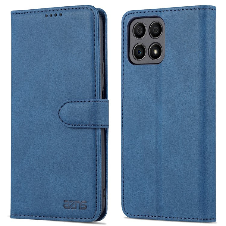 AZNS Magnetic Closure PU Leather Flip Wallet Case Stand Shockproof TPU Inner Shell Phone Cover for Honor X30i - Blue