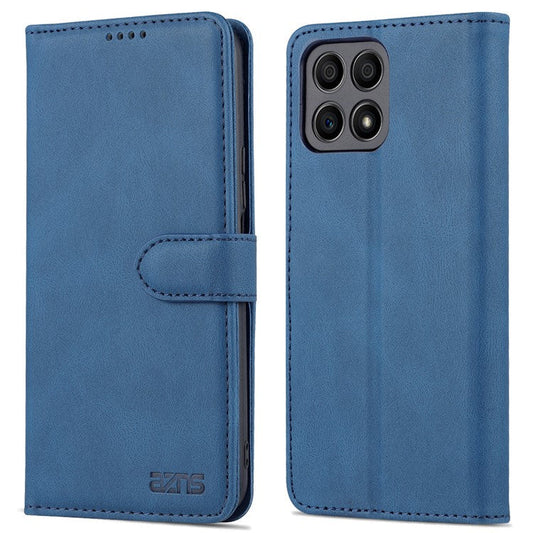 AZNS Magnetic Closure PU Leather Flip Wallet Case Stand Shockproof TPU Inner Shell Phone Cover for Honor X30i - Blue