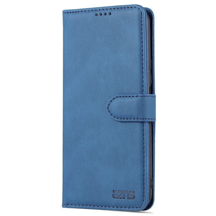 AZNS Magnetic Closure PU Leather Flip Wallet Case Stand Shockproof TPU Inner Shell Phone Cover for Honor X30i - Blue