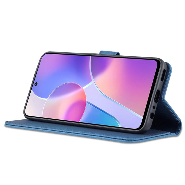 AZNS Magnetic Closure PU Leather Flip Wallet Case Stand Shockproof TPU Inner Shell Phone Cover for Honor X30i - Blue