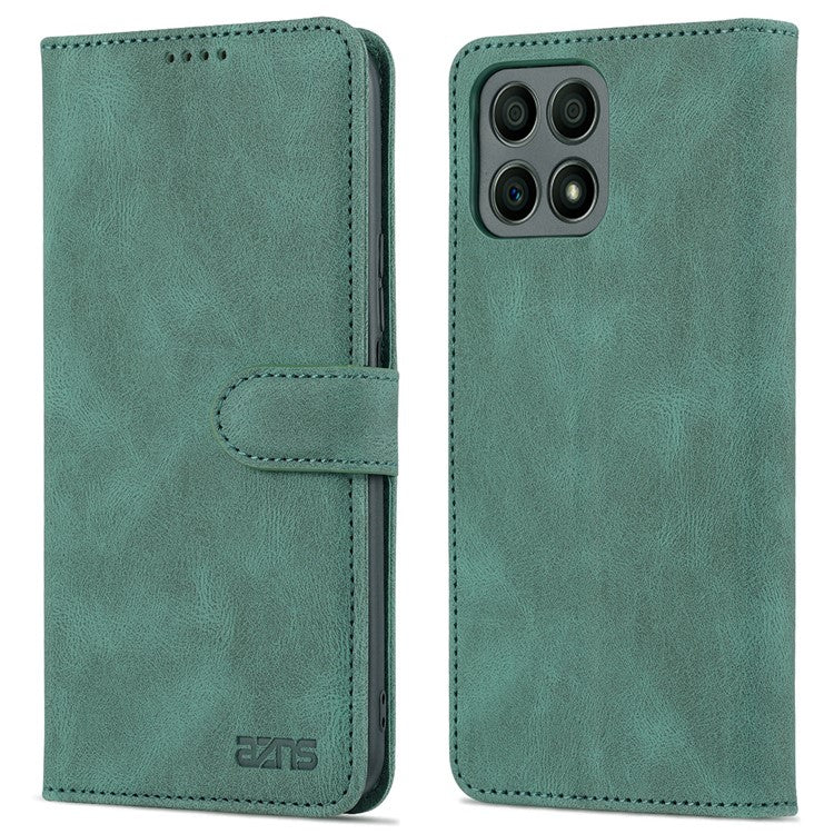 AZNS Magnetic Closure PU Leather Flip Wallet Case Stand Shockproof TPU Inner Shell Phone Cover for Honor X30i - Green