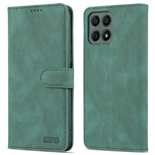 AZNS Magnetic Closure PU Leather Flip Wallet Case Stand Shockproof TPU Inner Shell Phone Cover for Honor X30i - Green