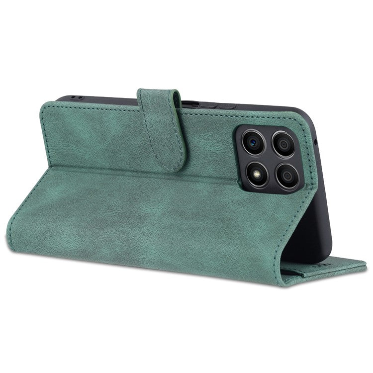 AZNS Magnetic Closure PU Leather Flip Wallet Case Stand Shockproof TPU Inner Shell Phone Cover for Honor X30i - Green
