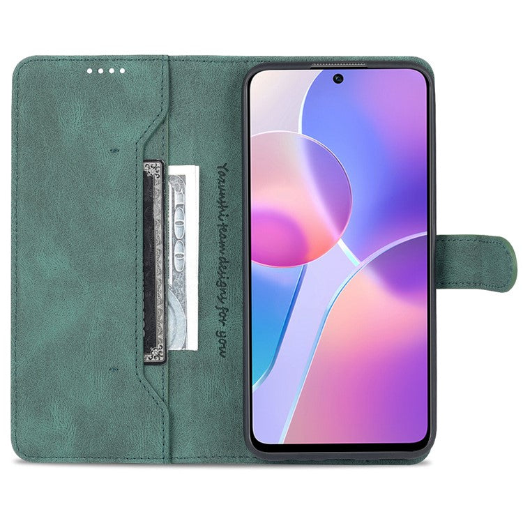 AZNS Magnetic Closure PU Leather Flip Wallet Case Stand Shockproof TPU Inner Shell Phone Cover for Honor X30i - Green