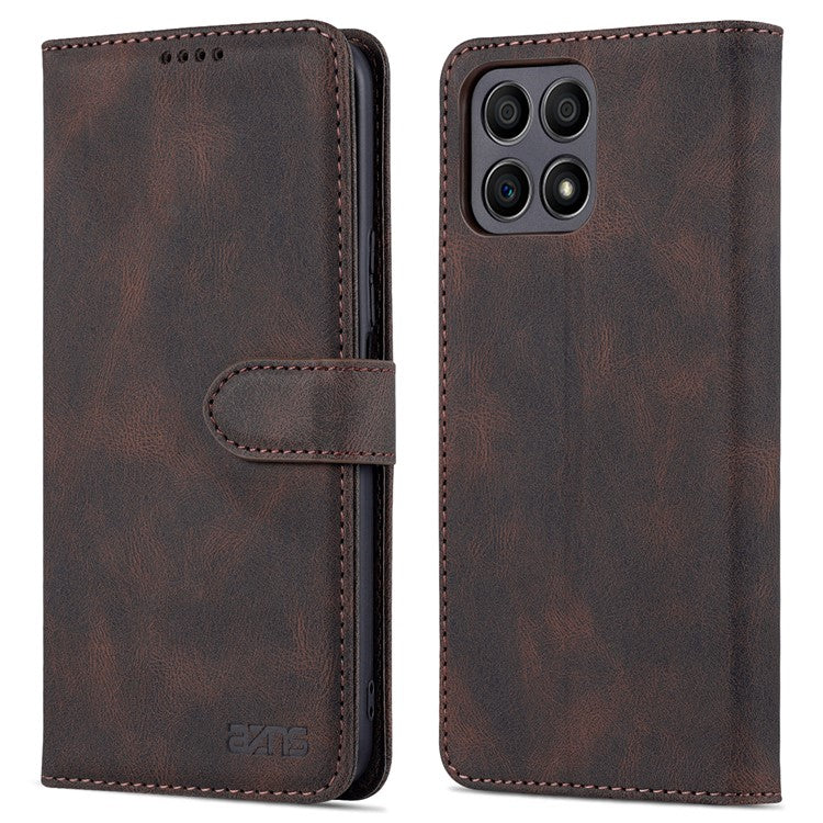 AZNS Magnetic Closure PU Leather Flip Wallet Case Stand Shockproof TPU Inner Shell Phone Cover for Honor X30i - Brown