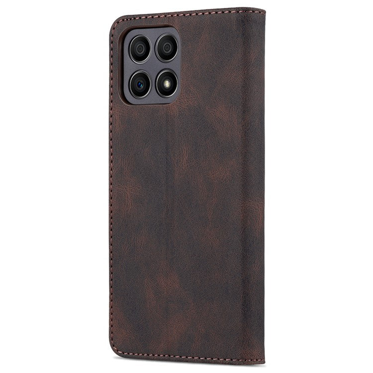 AZNS Magnetic Closure PU Leather Flip Wallet Case Stand Shockproof TPU Inner Shell Phone Cover for Honor X30i - Brown