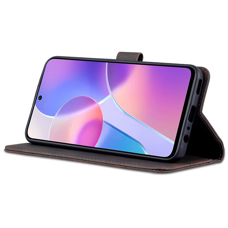 AZNS Magnetic Closure PU Leather Flip Wallet Case Stand Shockproof TPU Inner Shell Phone Cover for Honor X30i - Brown