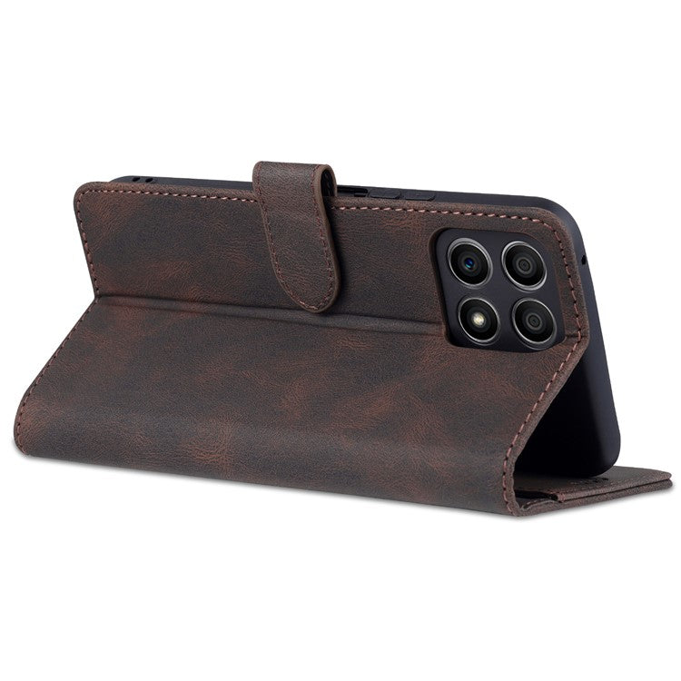 AZNS Magnetic Closure PU Leather Flip Wallet Case Stand Shockproof TPU Inner Shell Phone Cover for Honor X30i - Brown