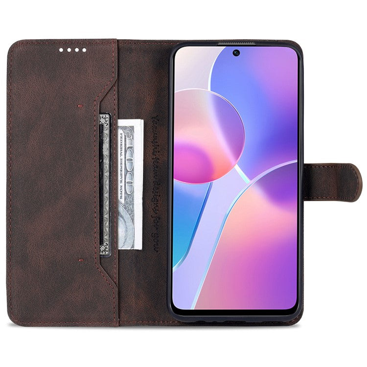 AZNS Magnetic Closure PU Leather Flip Wallet Case Stand Shockproof TPU Inner Shell Phone Cover for Honor X30i - Brown