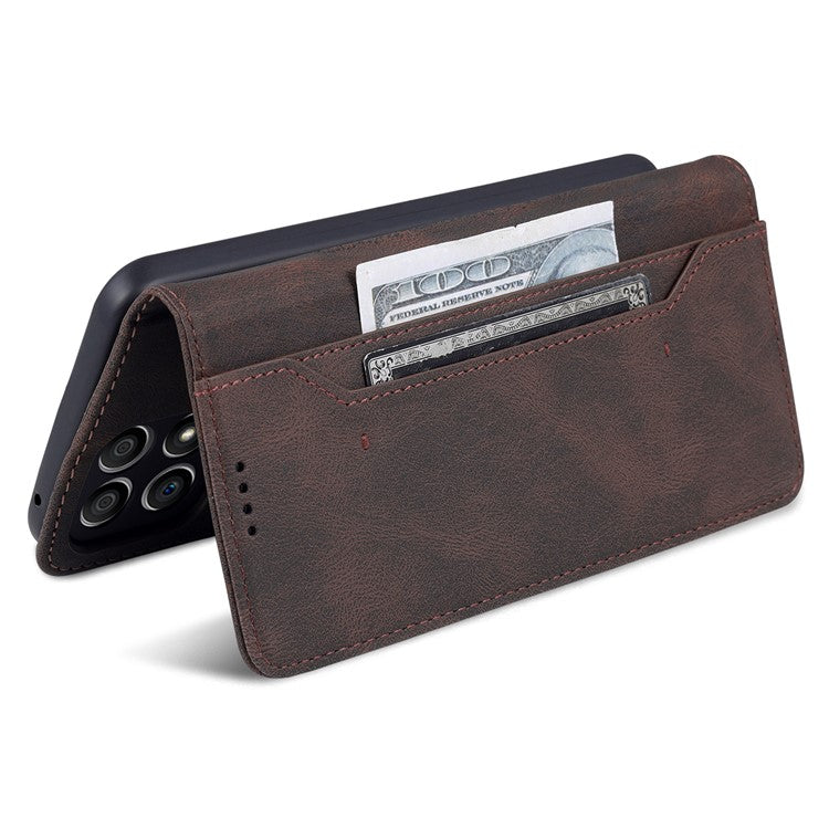 AZNS Magnetic Closure PU Leather Flip Wallet Case Stand Shockproof TPU Inner Shell Phone Cover for Honor X30i - Brown