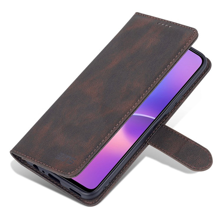 AZNS Magnetic Closure PU Leather Flip Wallet Case Stand Shockproof TPU Inner Shell Phone Cover for Honor X30i - Brown