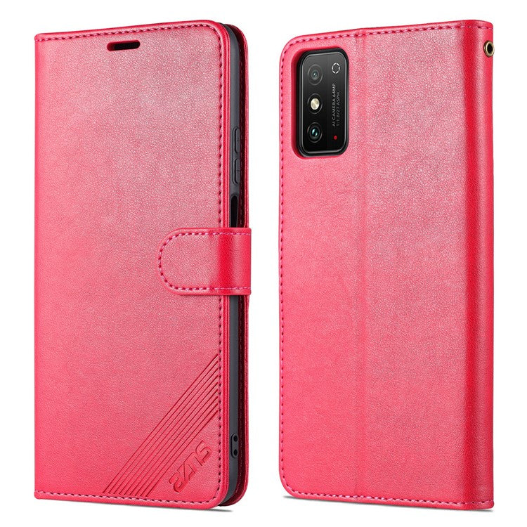 AZNS Textured PU Leather Stand Wallet Case Magnetic Clasp Shock-absorption Cover for Honor X10 Max/X30 Max - Red