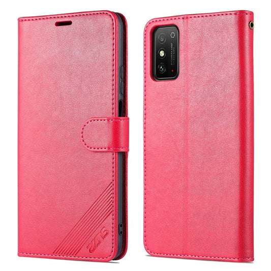 AZNS Textured PU Leather Stand Wallet Case Magnetic Clasp Shock-absorption Cover for Honor X10 Max/X30 Max - Red