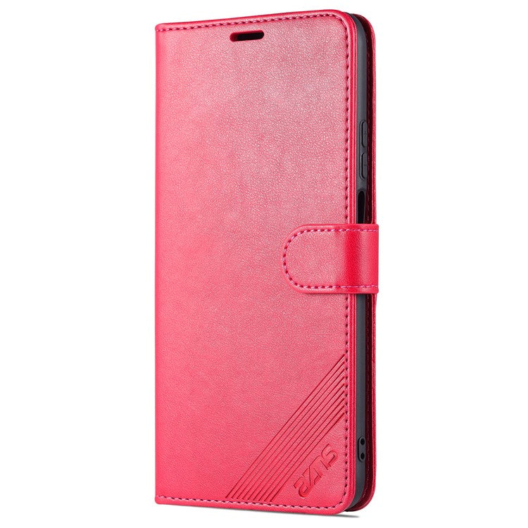 AZNS Textured PU Leather Stand Wallet Case Magnetic Clasp Shock-absorption Cover for Honor X10 Max/X30 Max - Red