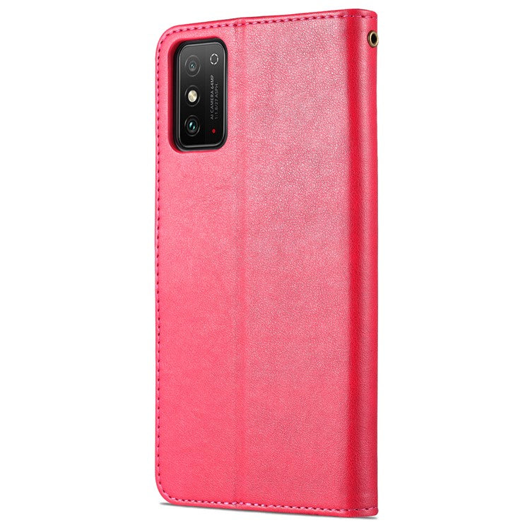 AZNS Textured PU Leather Stand Wallet Case Magnetic Clasp Shock-absorption Cover for Honor X10 Max/X30 Max - Red