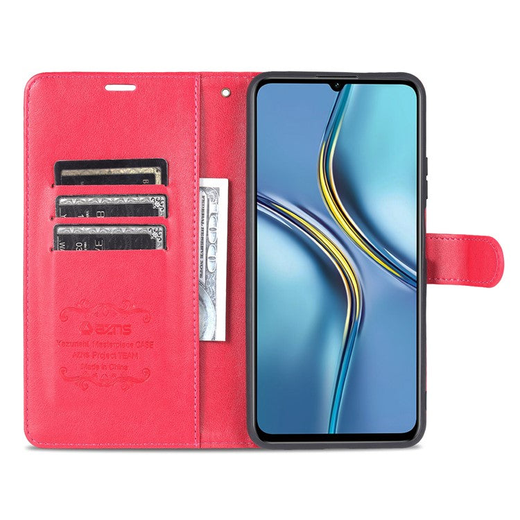 AZNS Textured PU Leather Stand Wallet Case Magnetic Clasp Shock-absorption Cover for Honor X10 Max/X30 Max - Red