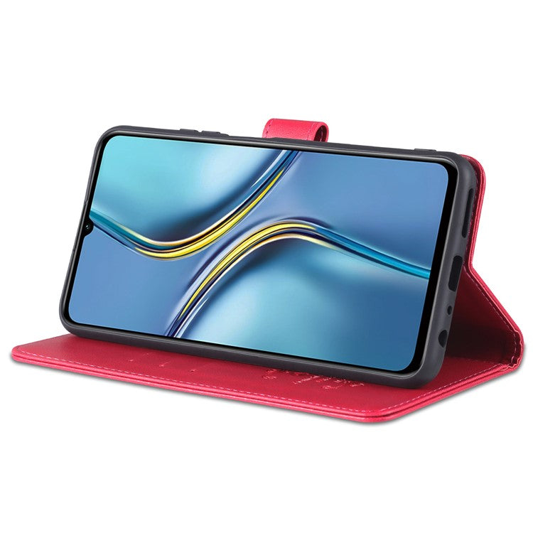 AZNS Textured PU Leather Stand Wallet Case Magnetic Clasp Shock-absorption Cover for Honor X10 Max/X30 Max - Red