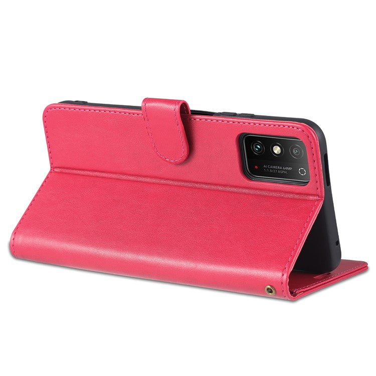 AZNS Textured PU Leather Stand Wallet Case Magnetic Clasp Shock-absorption Cover for Honor X10 Max/X30 Max - Red