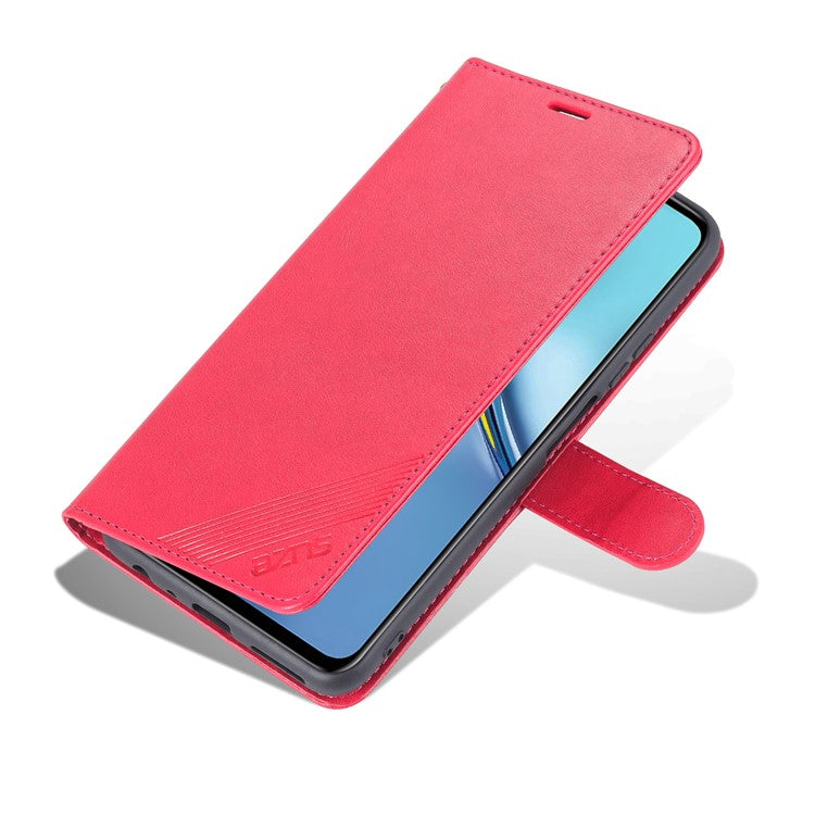 AZNS Textured PU Leather Stand Wallet Case Magnetic Clasp Shock-absorption Cover for Honor X10 Max/X30 Max - Red