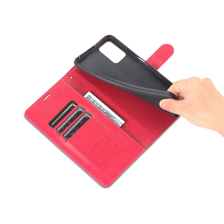 AZNS Textured PU Leather Stand Wallet Case Magnetic Clasp Shock-absorption Cover for Honor X10 Max/X30 Max - Red
