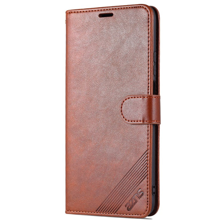 AZNS Textured PU Leather Stand Wallet Case Magnetic Clasp Shock-absorption Cover for Honor X10 Max/X30 Max - Brown
