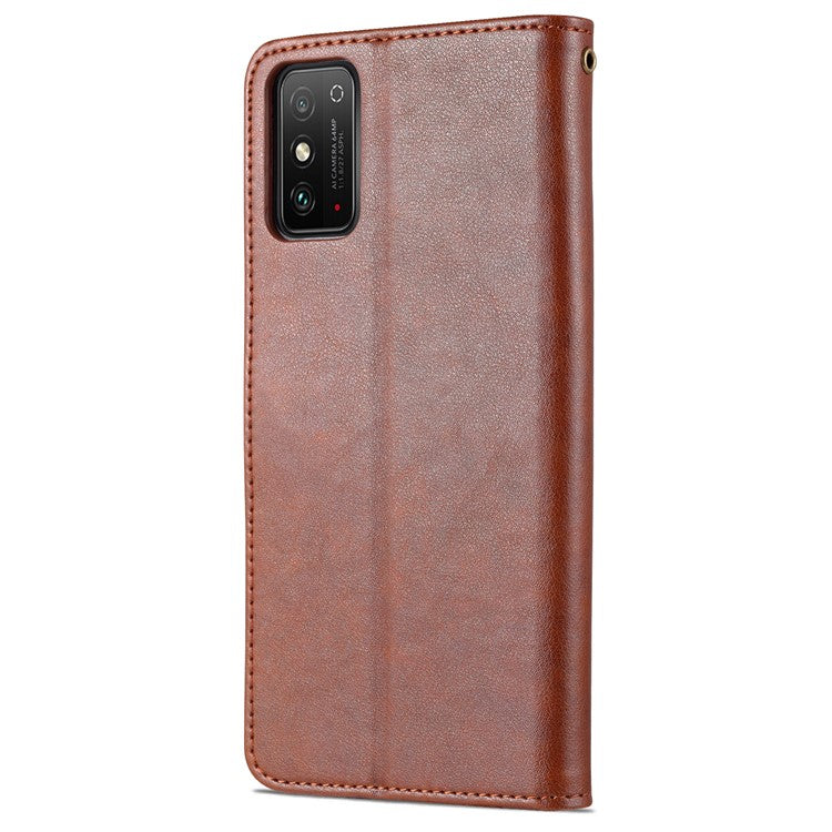 AZNS Textured PU Leather Stand Wallet Case Magnetic Clasp Shock-absorption Cover for Honor X10 Max/X30 Max - Brown