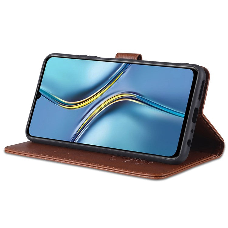AZNS Textured PU Leather Stand Wallet Case Magnetic Clasp Shock-absorption Cover for Honor X10 Max/X30 Max - Brown