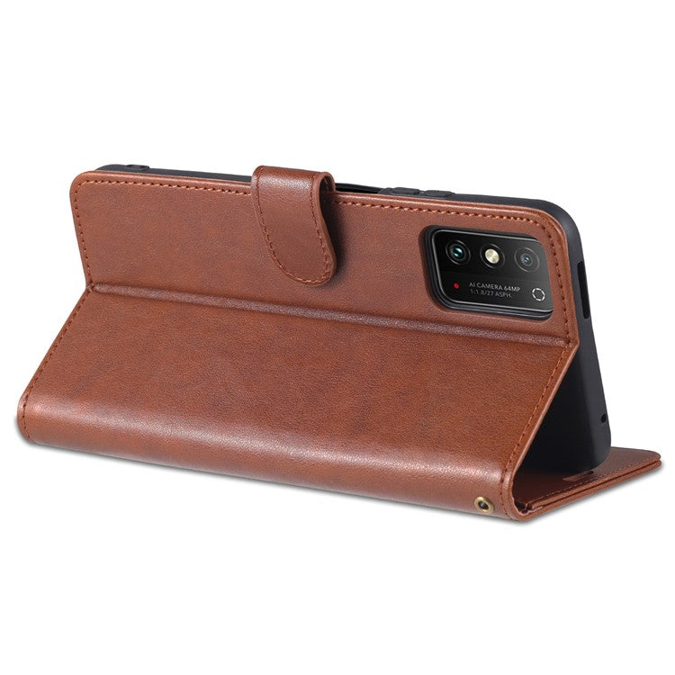AZNS Textured PU Leather Stand Wallet Case Magnetic Clasp Shock-absorption Cover for Honor X10 Max/X30 Max - Brown