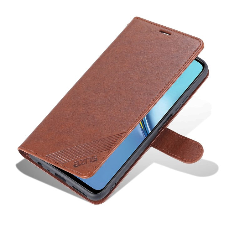 AZNS Textured PU Leather Stand Wallet Case Magnetic Clasp Shock-absorption Cover for Honor X10 Max/X30 Max - Brown