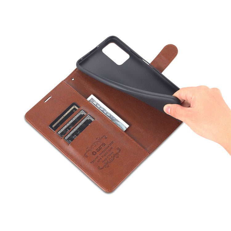 AZNS Textured PU Leather Stand Wallet Case Magnetic Clasp Shock-absorption Cover for Honor X10 Max/X30 Max - Brown