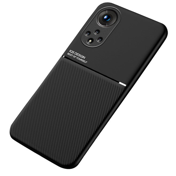 TPU Inner Edge Mobile Phone Case PU Leather Shockproof Phone Cover with Built-in Magnetic Metal Sheet for Huawei nova 9 / Honor 50 - Black