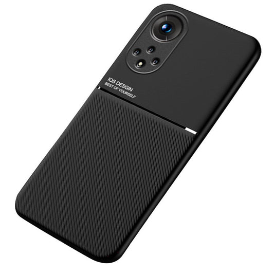 TPU Inner Edge Mobile Phone Case PU Leather Shockproof Phone Cover with Built-in Magnetic Metal Sheet for Huawei nova 9 / Honor 50 - Black
