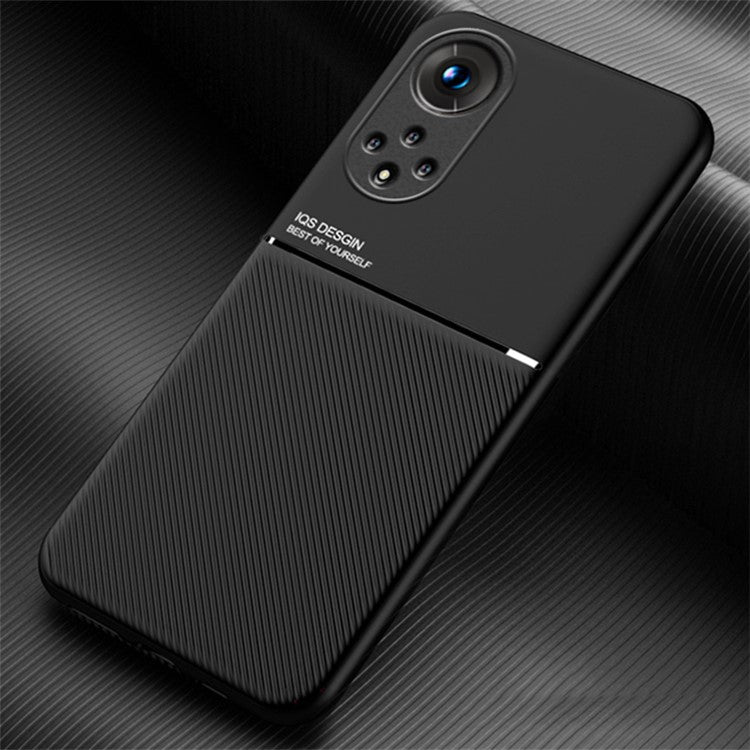 TPU Inner Edge Mobile Phone Case PU Leather Shockproof Phone Cover with Built-in Magnetic Metal Sheet for Huawei nova 9 / Honor 50 - Black