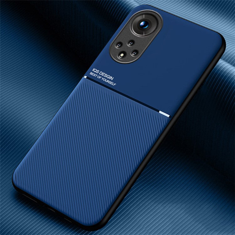 TPU Inner Edge Mobile Phone Case PU Leather Shockproof Phone Cover with Built-in Magnetic Metal Sheet for Huawei nova 9 / Honor 50 - Blue