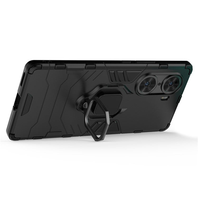 Mobile Phone Bag Cover Shockproof Lightweight Anti-scratch TPU Hard PC Protective Phone Case with Ring Holder Kickstand for Honor 60 - Black