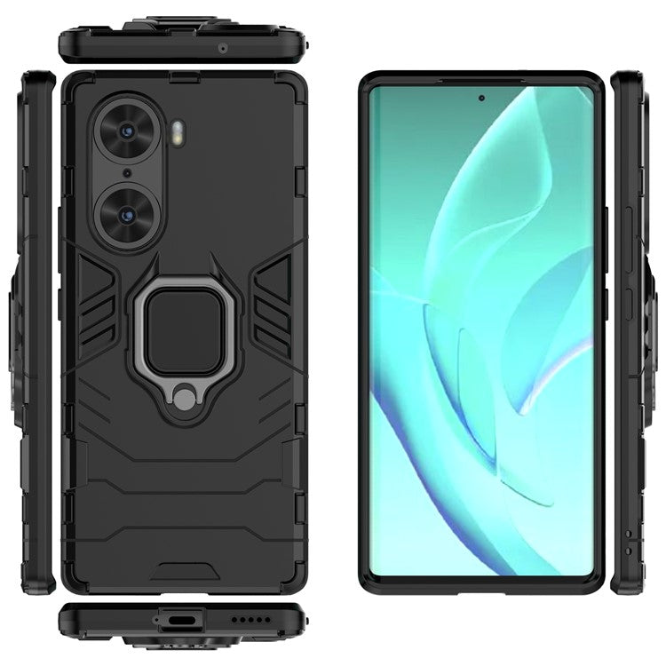 Mobile Phone Bag Cover Shockproof Lightweight Anti-scratch TPU Hard PC Protective Phone Case with Ring Holder Kickstand for Honor 60 - Black