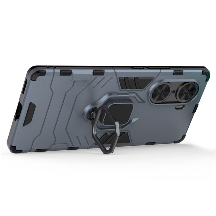 Mobile Phone Bag Cover Shockproof Lightweight Anti-scratch TPU Hard PC Protective Phone Case with Ring Holder Kickstand for Honor 60 - Dark Blue