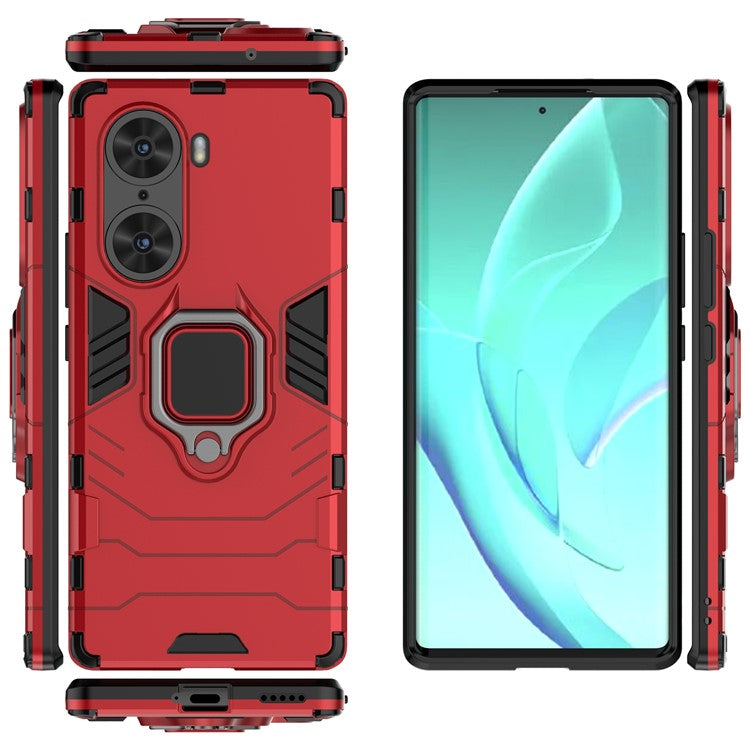 Mobile Phone Bag Cover Shockproof Lightweight Anti-scratch TPU Hard PC Protective Phone Case with Ring Holder Kickstand for Honor 60 - Red