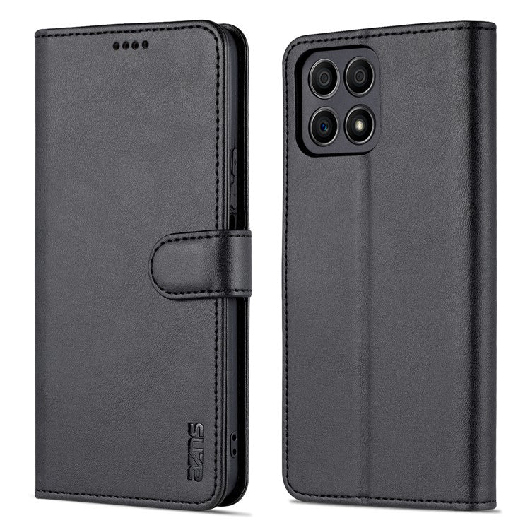 AZNS PU Leather Wallet Stand Anti-fall Shockproof Protective Phone Case Cover for Honor X30i - Black