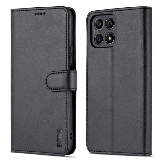 AZNS PU Leather Wallet Stand Anti-fall Shockproof Protective Phone Case Cover for Honor X30i - Black