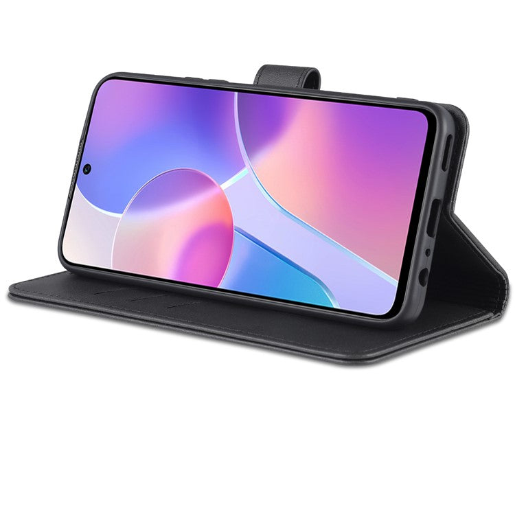 AZNS PU Leather Wallet Stand Anti-fall Shockproof Protective Phone Case Cover for Honor X30i - Black
