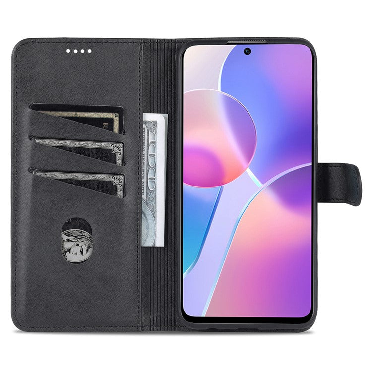AZNS PU Leather Wallet Stand Anti-fall Shockproof Protective Phone Case Cover for Honor X30i - Black