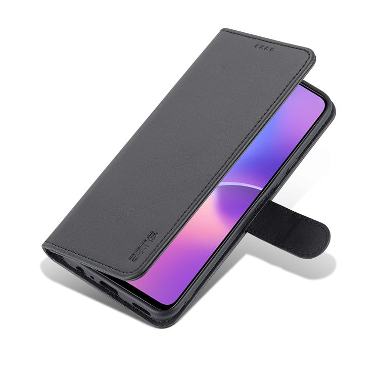 AZNS PU Leather Wallet Stand Anti-fall Shockproof Protective Phone Case Cover for Honor X30i - Black