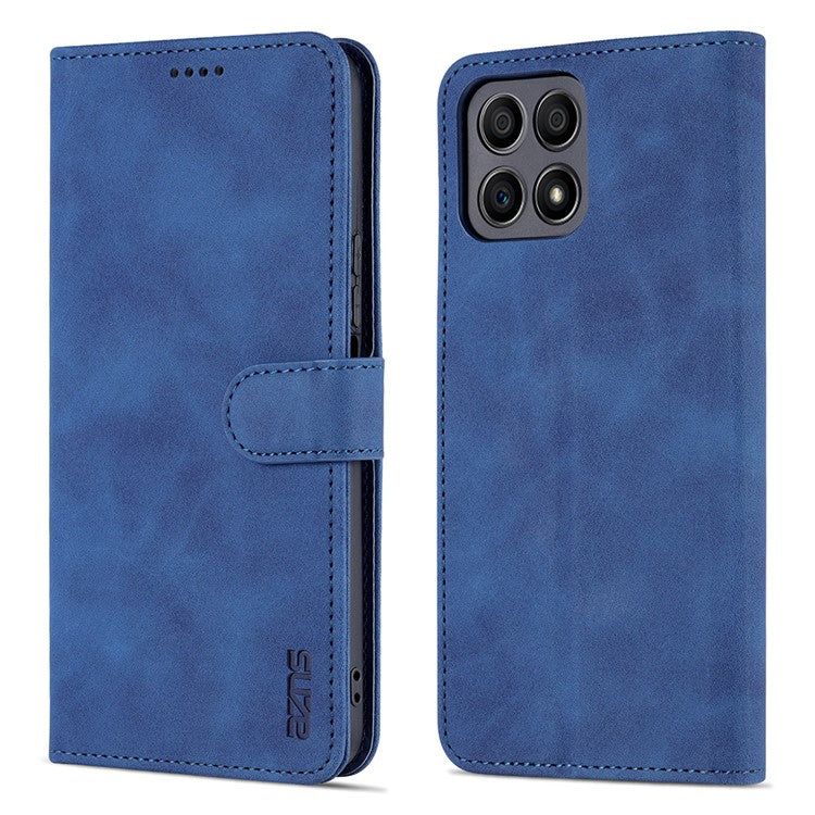 AZNS PU Leather Wallet Stand Anti-fall Shockproof Protective Phone Case Cover for Honor X30i - Blue