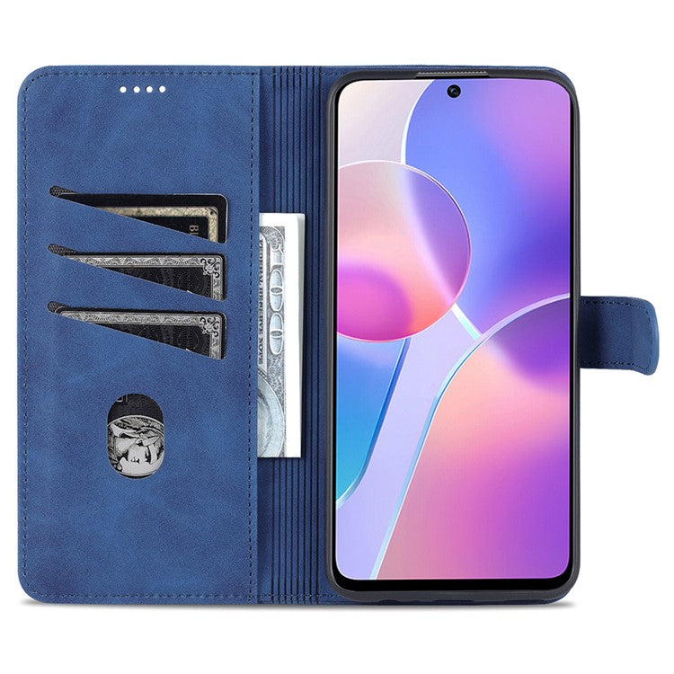 AZNS PU Leather Wallet Stand Anti-fall Shockproof Protective Phone Case Cover for Honor X30i - Blue